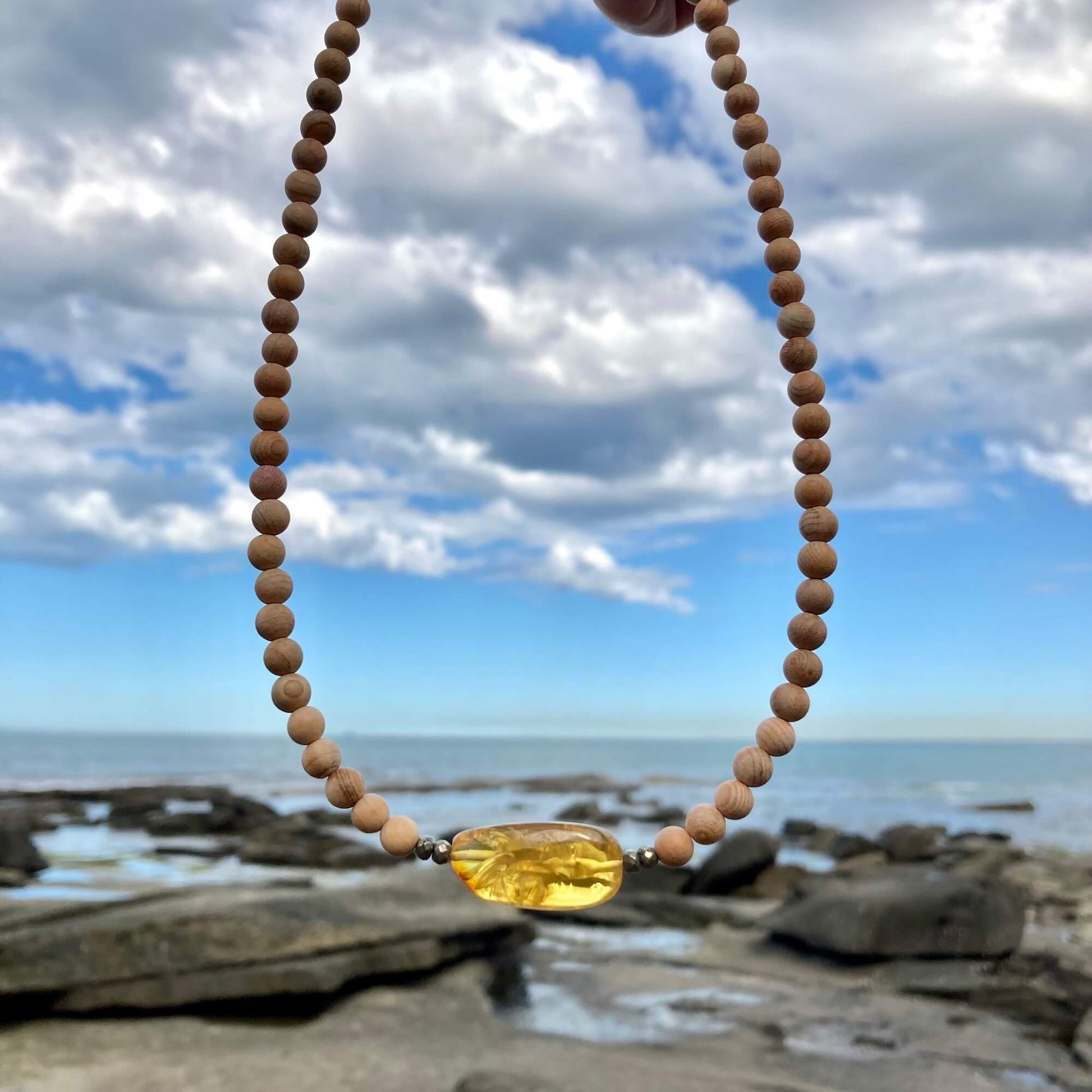 Amber & Natural Wood Unisex Necklace2