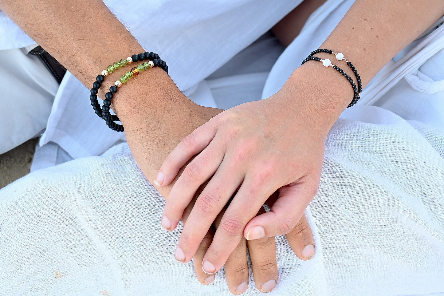 Amber, Peridot & Black Onyx - Gold Bracelet