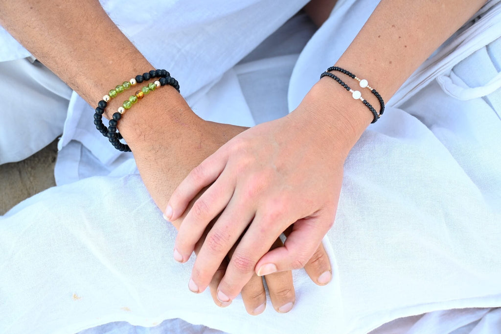 Amber, Peridot & Black Onyx - Gold Bracelet
