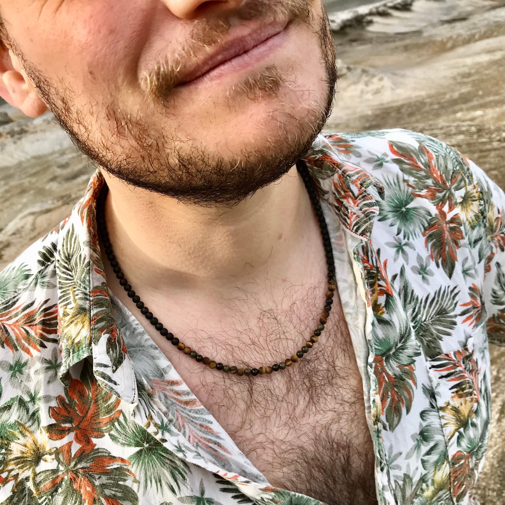 Empowerment For Men Tigers Eye and rainbow obsidian Necklace Model 4