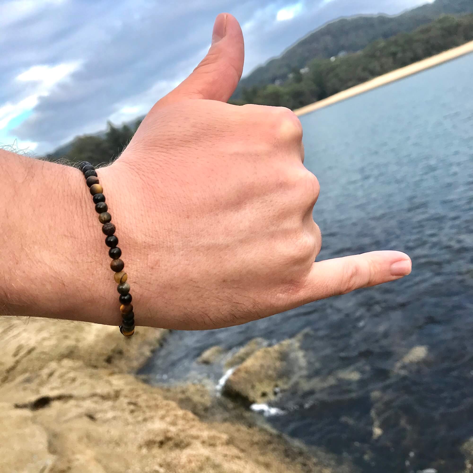 Empowerment For Men Tigers Eye and rainbow obsidian bracelet for essential oil