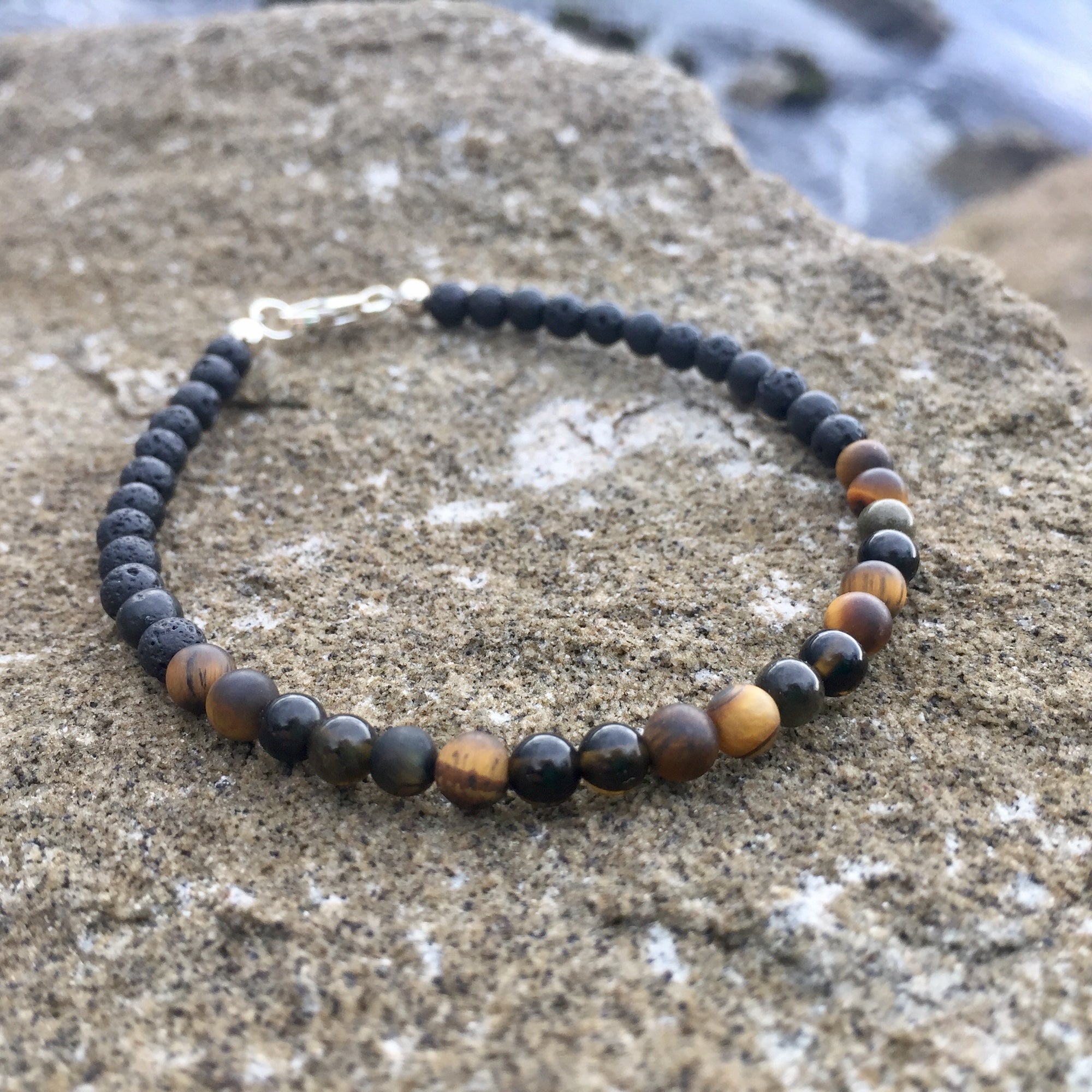 Empowerment for men Tigers eye & Rainbow Obsidian bracelet