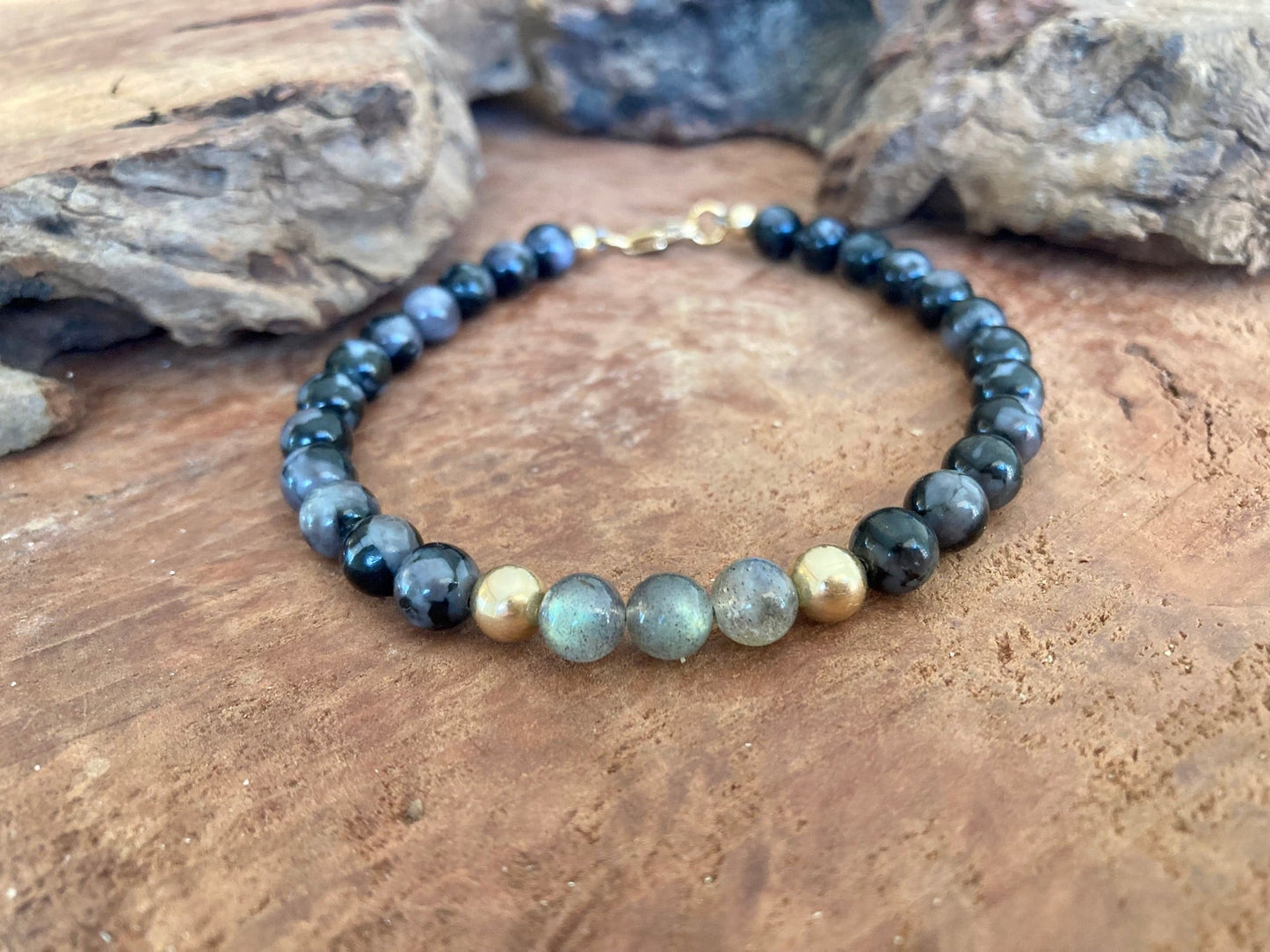 Shadow Walker - Labradorite & Merlinite - Gold Bracelet