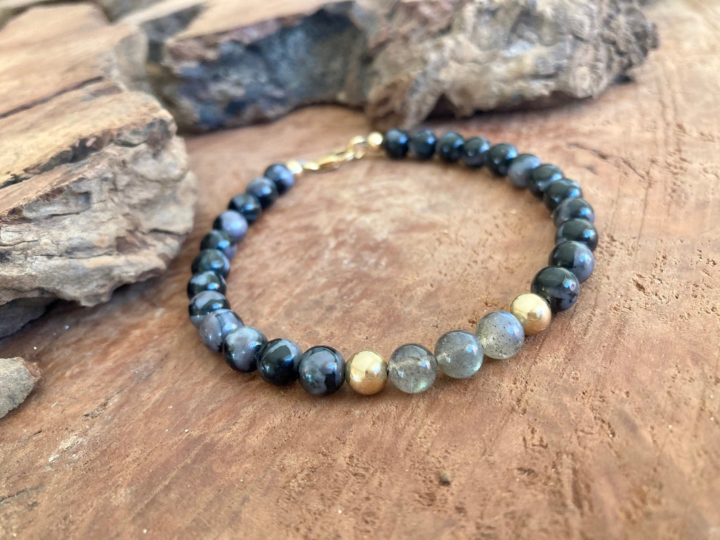 Shadow Walker - Labradorite & Merlinite - Gold Bracelet