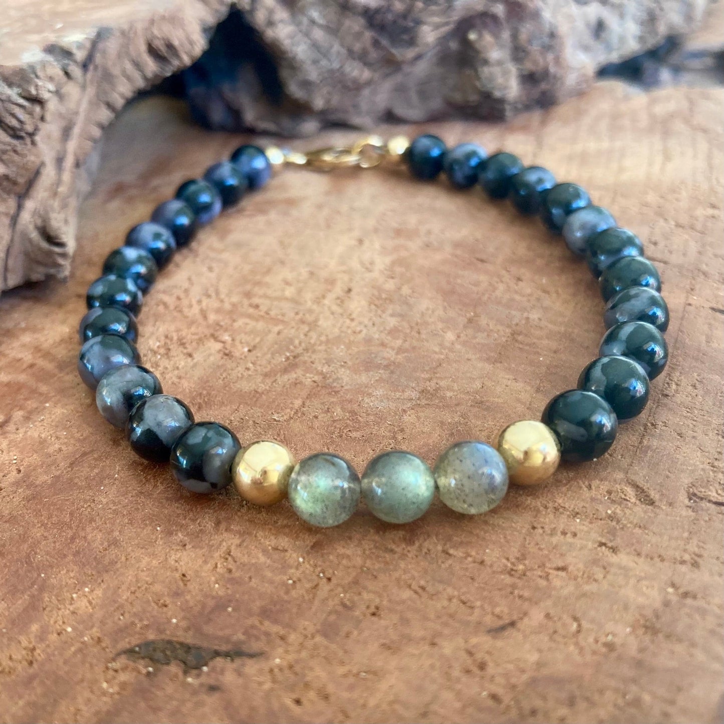 Shadow Walker - Labradorite & Merlinite - Gold Bracelet