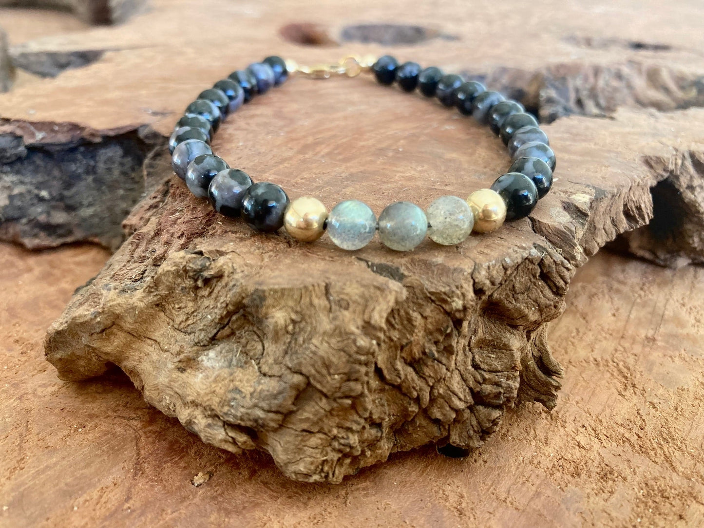 Shadow Walker - Labradorite & Merlinite - Gold Bracelet