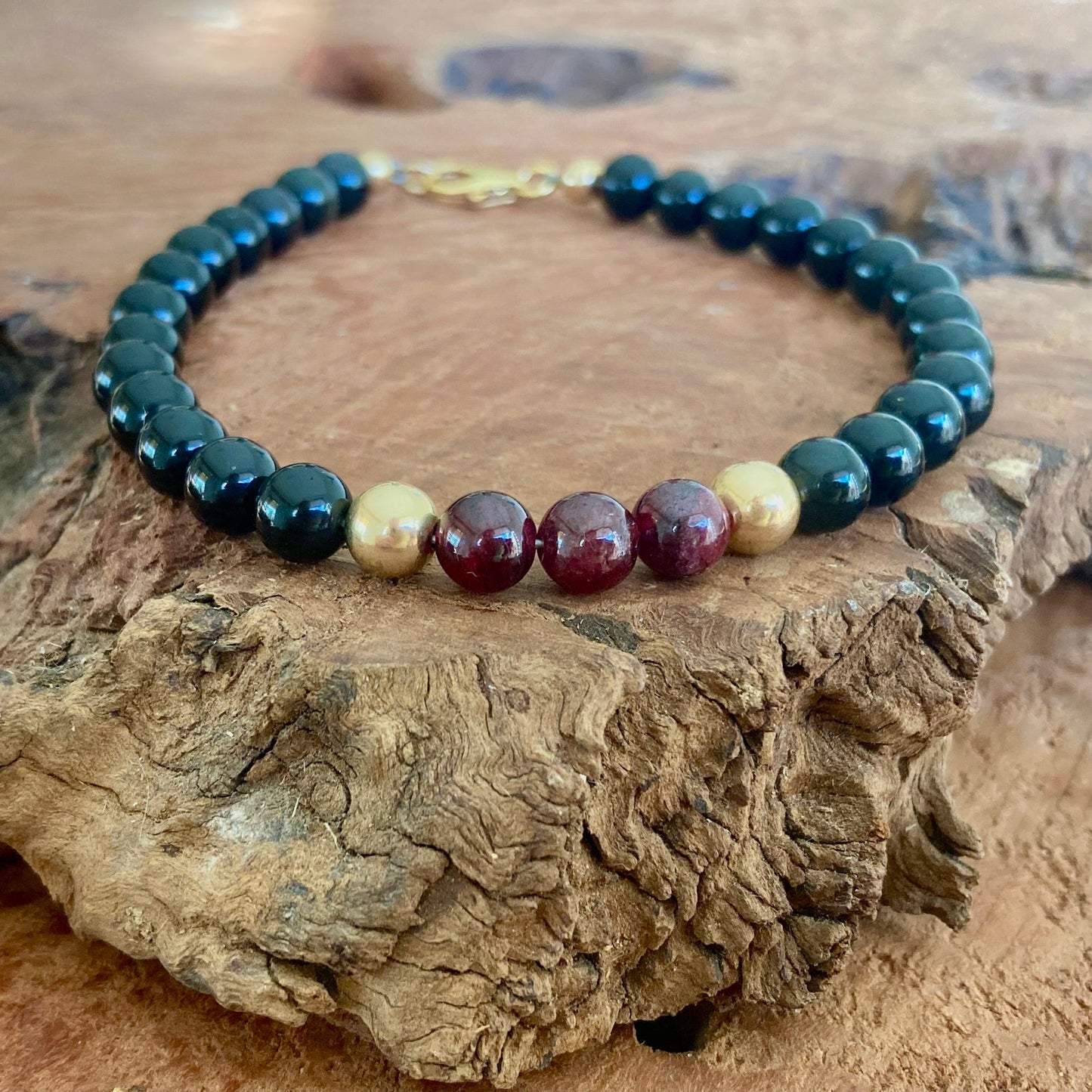 Embodying the Inner Warrior - Garnet & Black Obsidian - Gold Bracelet