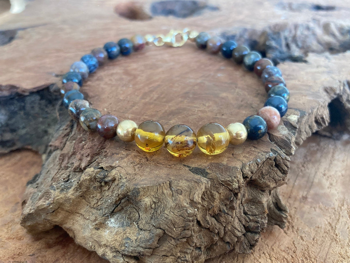 Be The Change - Amber & Pietersite - Gold Bracelet