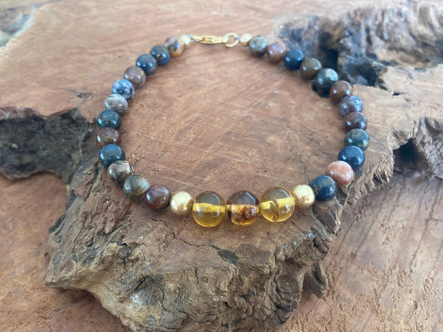 Be The Change - Amber & Pietersite - Gold Bracelet