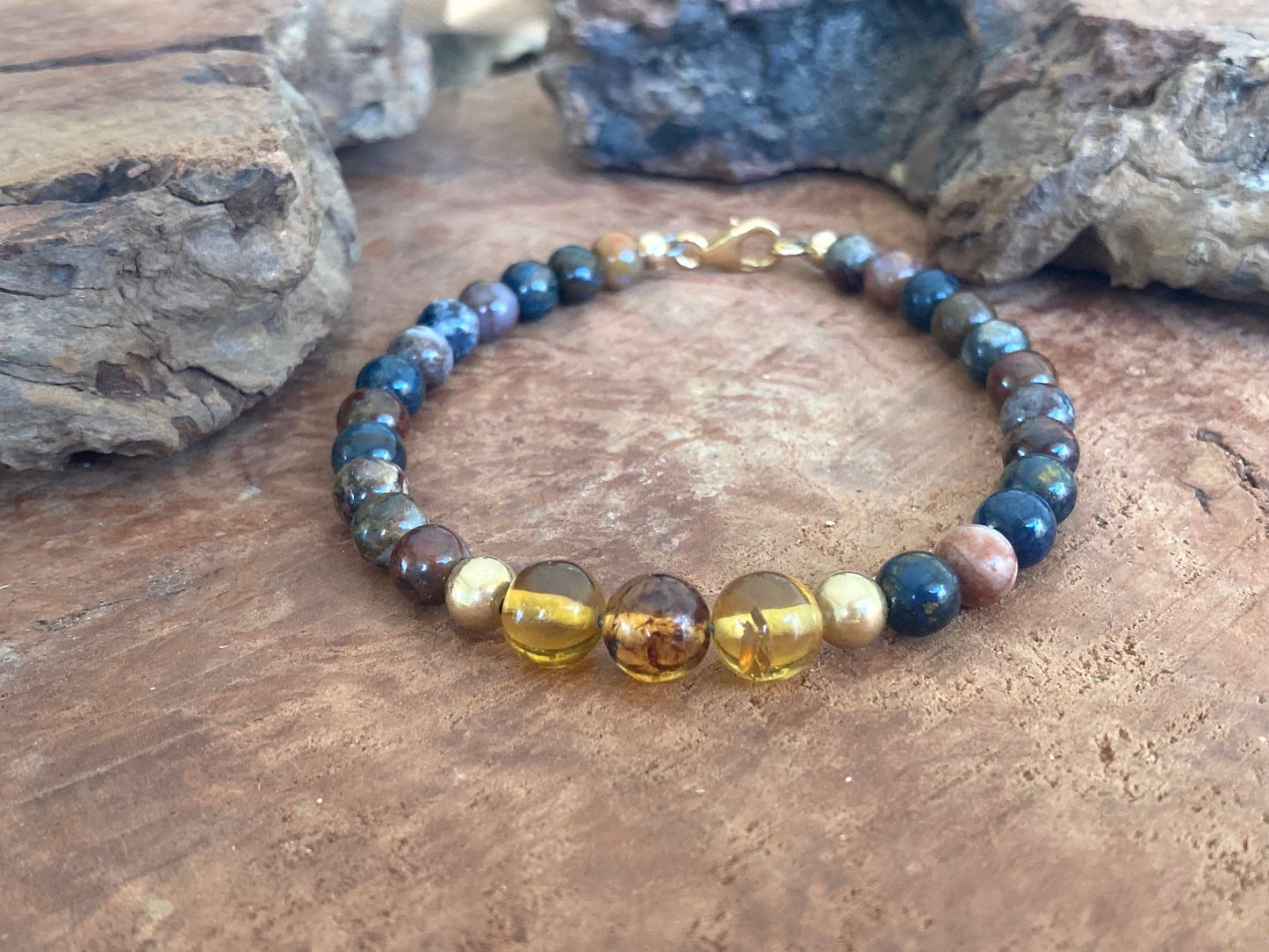 Be The Change - Amber & Pietersite - Gold Bracelet