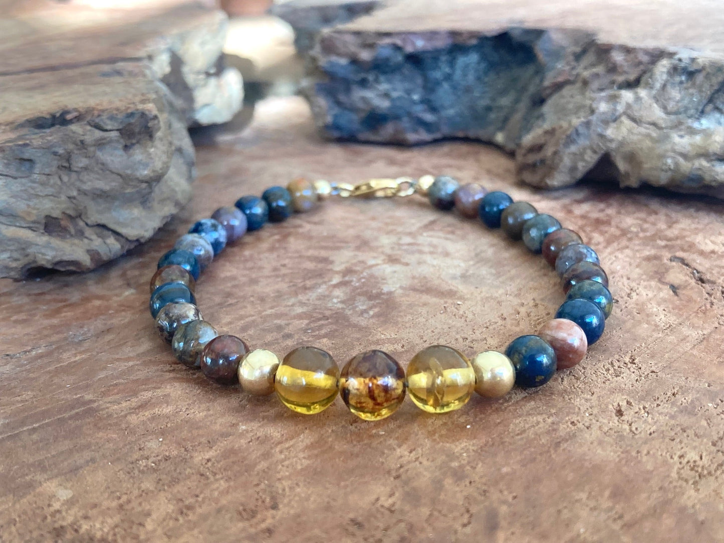 Be The Change - Amber & Pietersite - Gold Bracelet