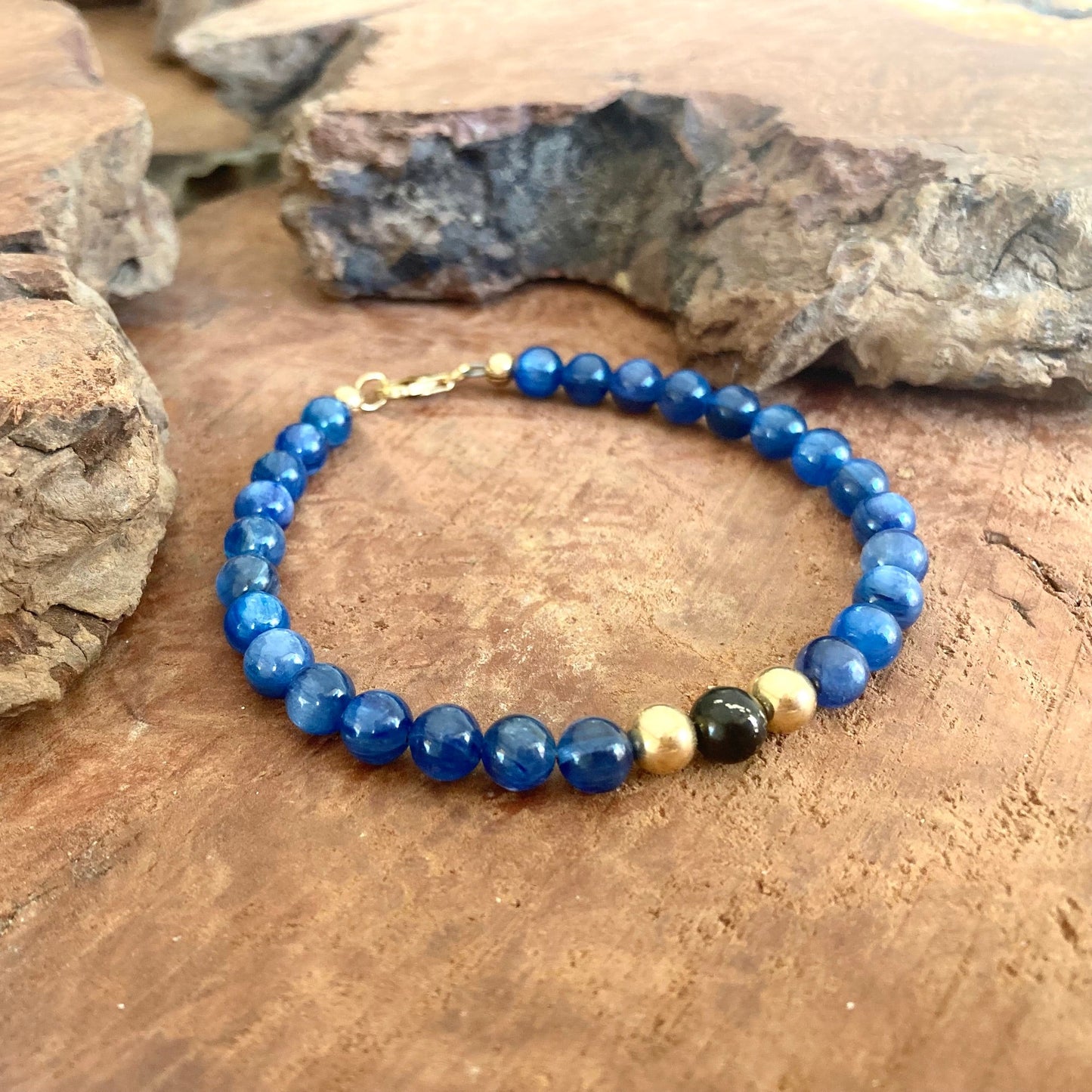 Seek & You Shall Discover - Blue Kyanite & Shungite - Gold Bracelet