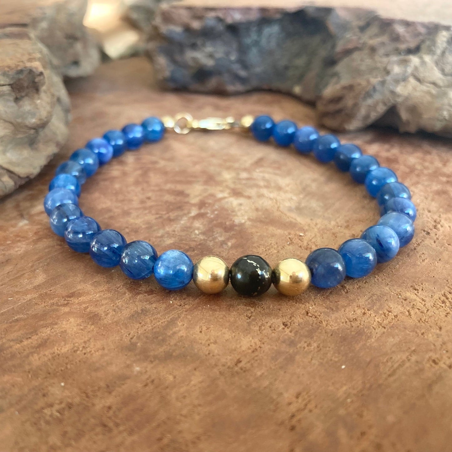 Seek & You Shall Discover - Blue Kyanite & Shungite - Gold Bracelet