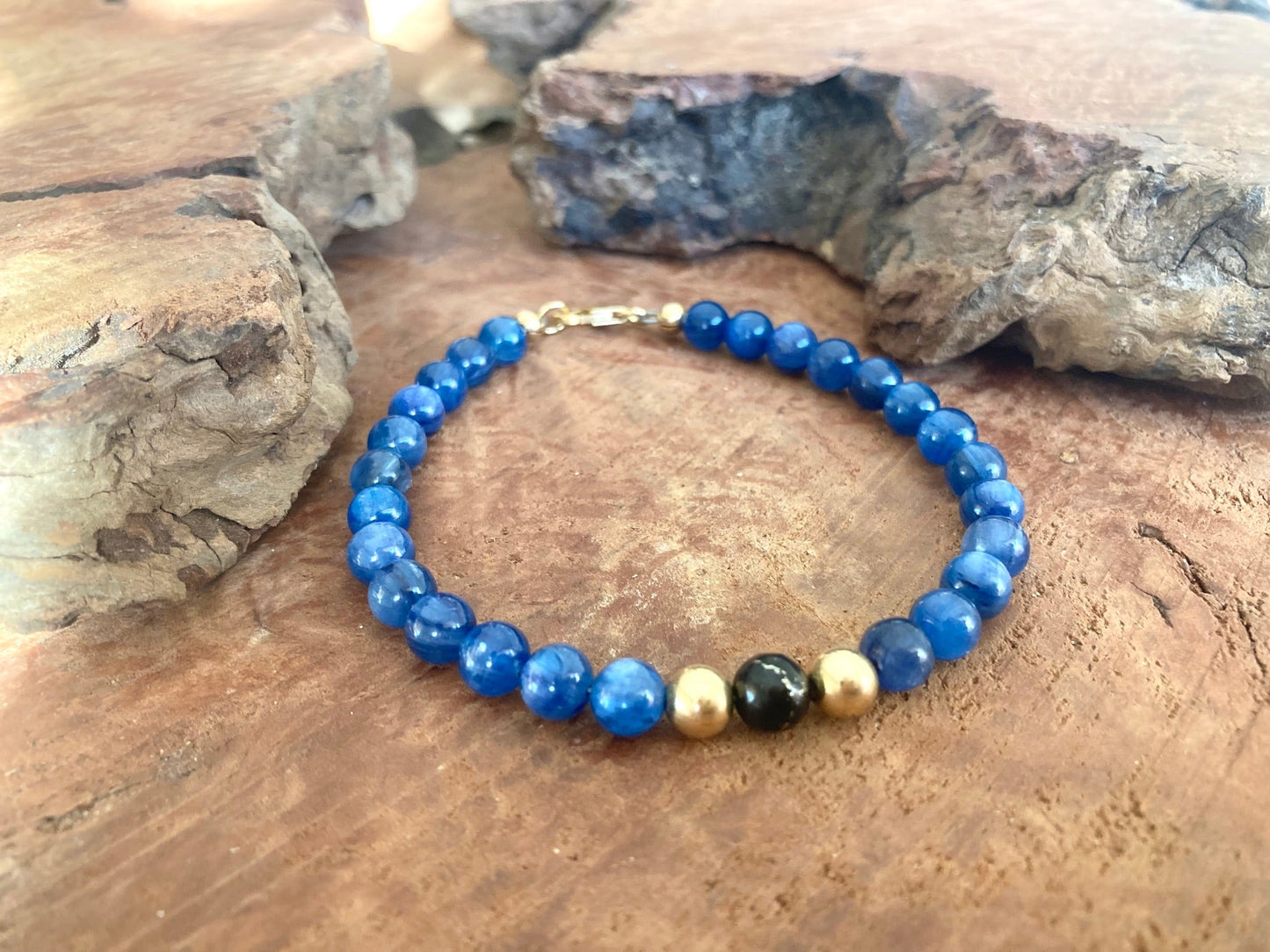 Seek & You Shall Discover - Blue Kyanite & Shungite - Gold Bracelet