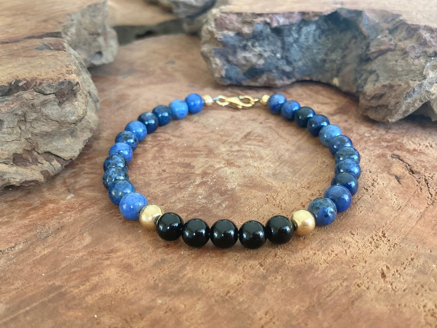 Mastering My Own Reality - Dumortierite & Black Onyx - Gold Bracelet