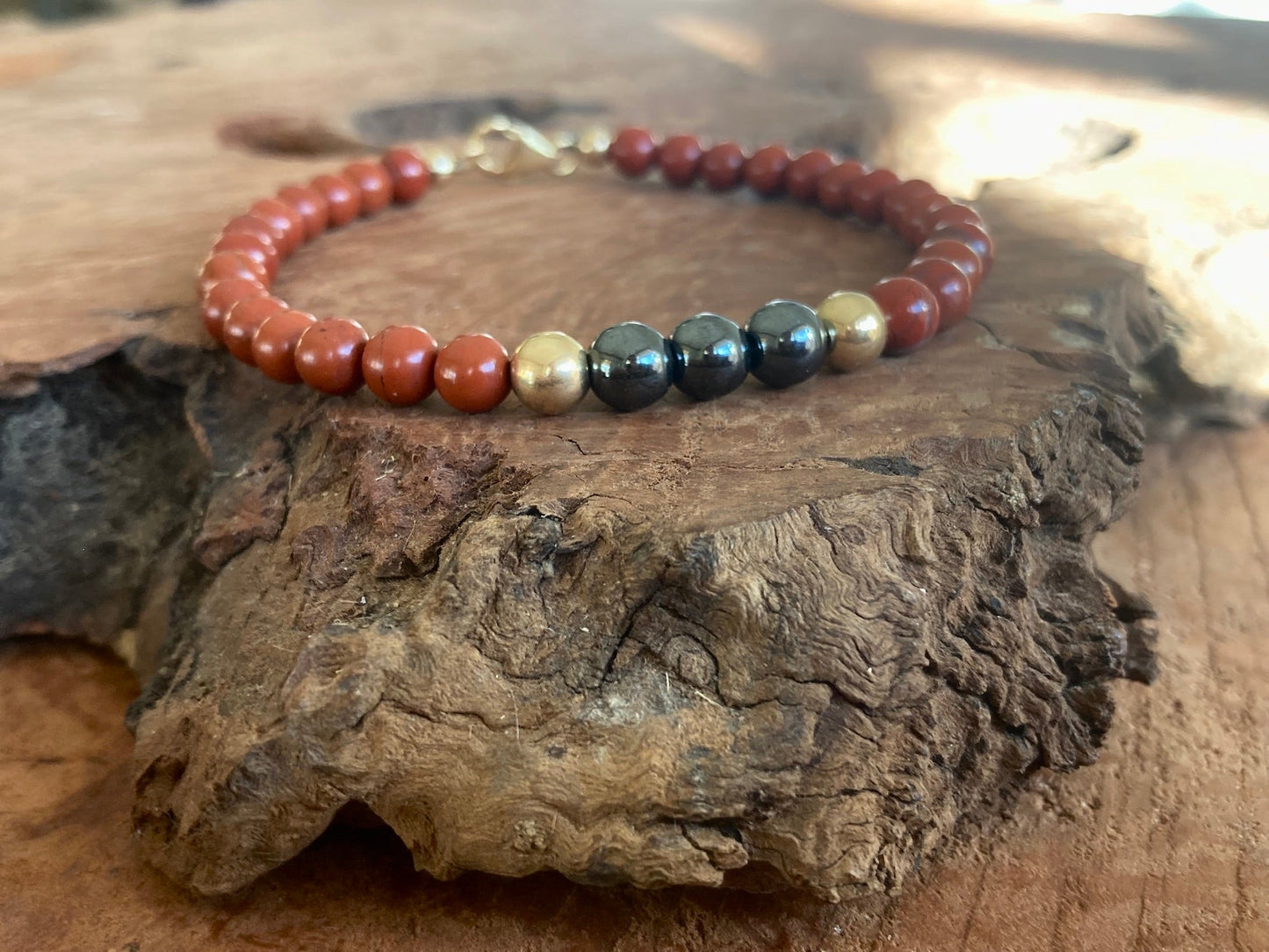 Unshakeable Soul - Red Jasper & Hematite - Gold Bracelet