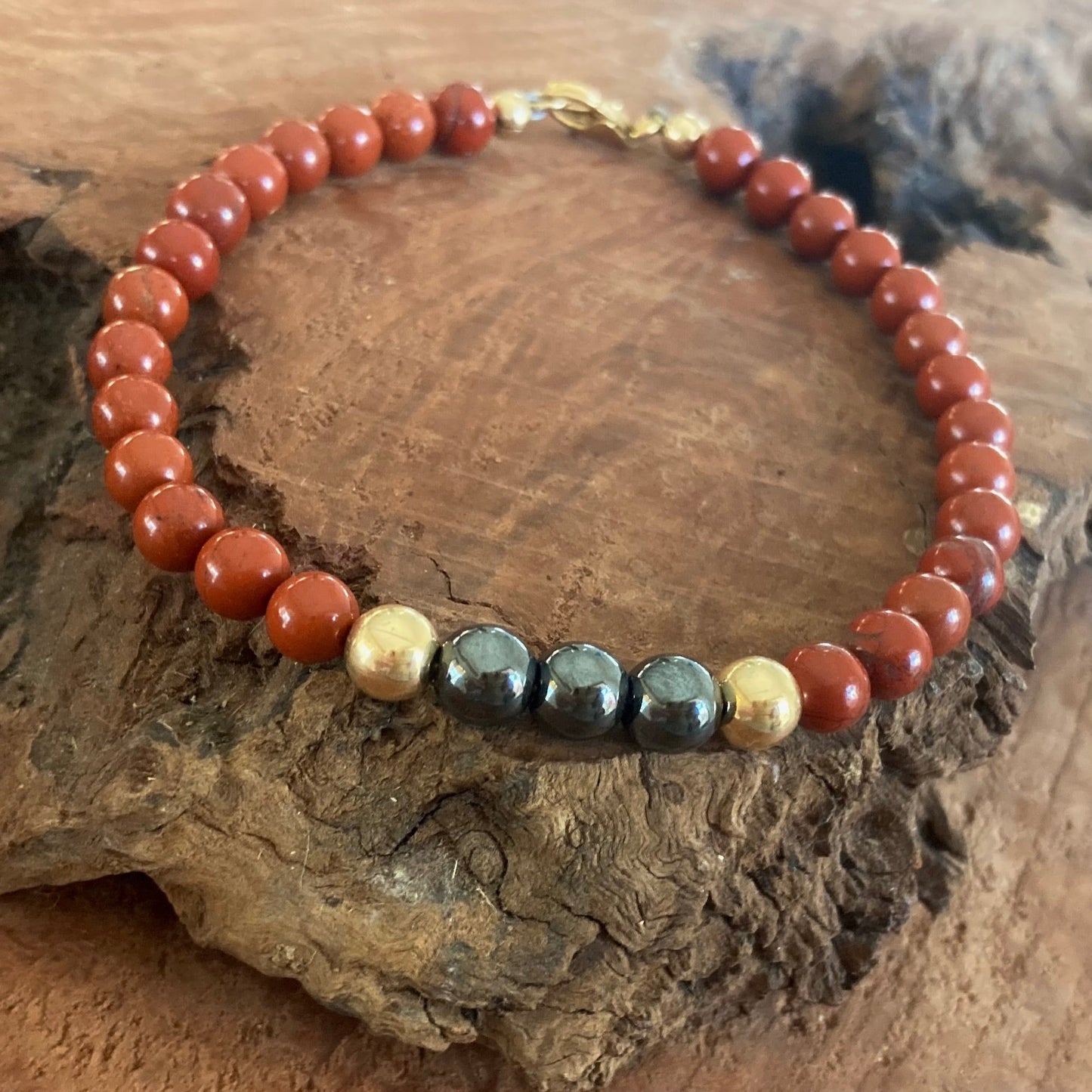 Unshakeable Soul - Red Jasper & Hematite - Gold Bracelet