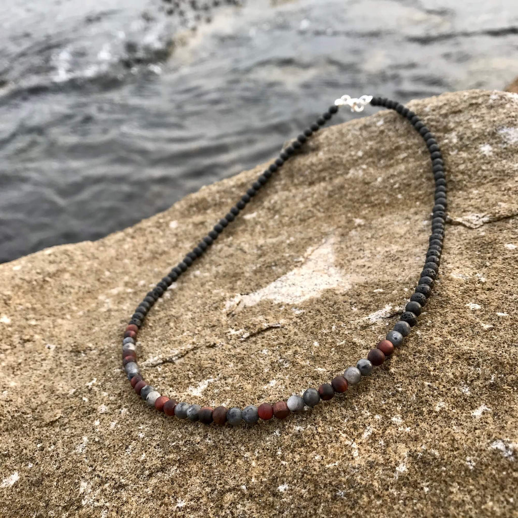 Larvikite and red tigers eye empowerment for men crystal necklace