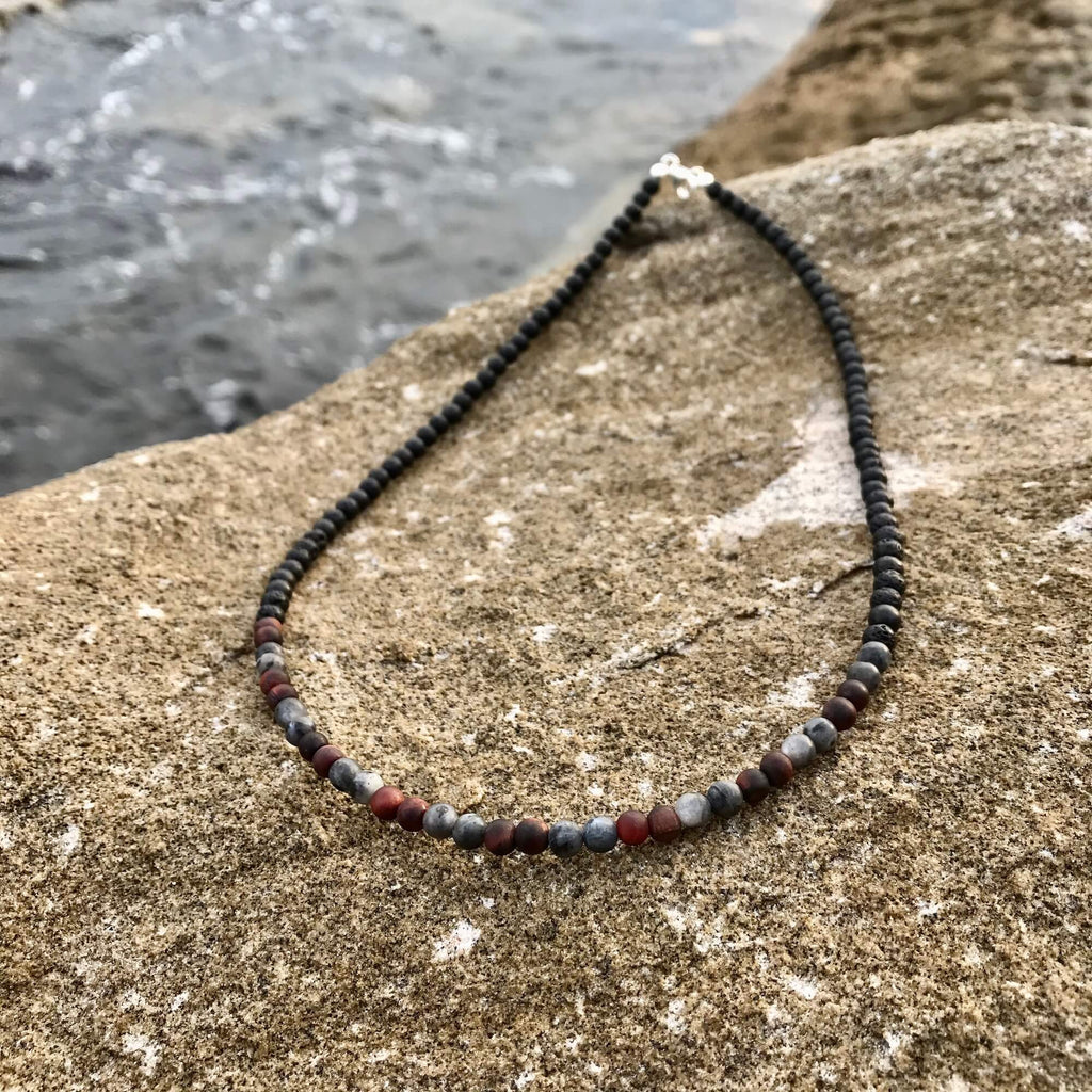 Larvikite and red tigers eye empowerment for men diffuser necklace