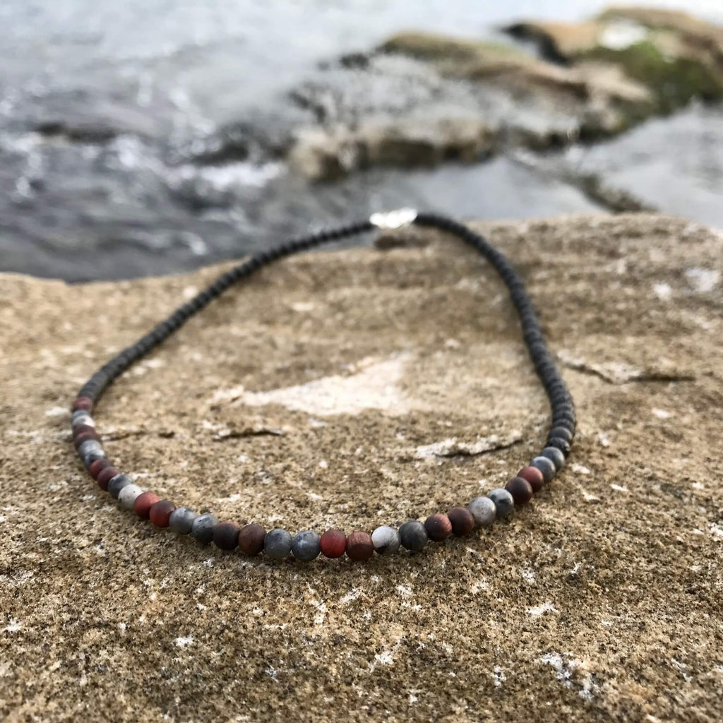 Larvikite and red tigers eye empowerment for men diffuser necklace for motivation & Confidence