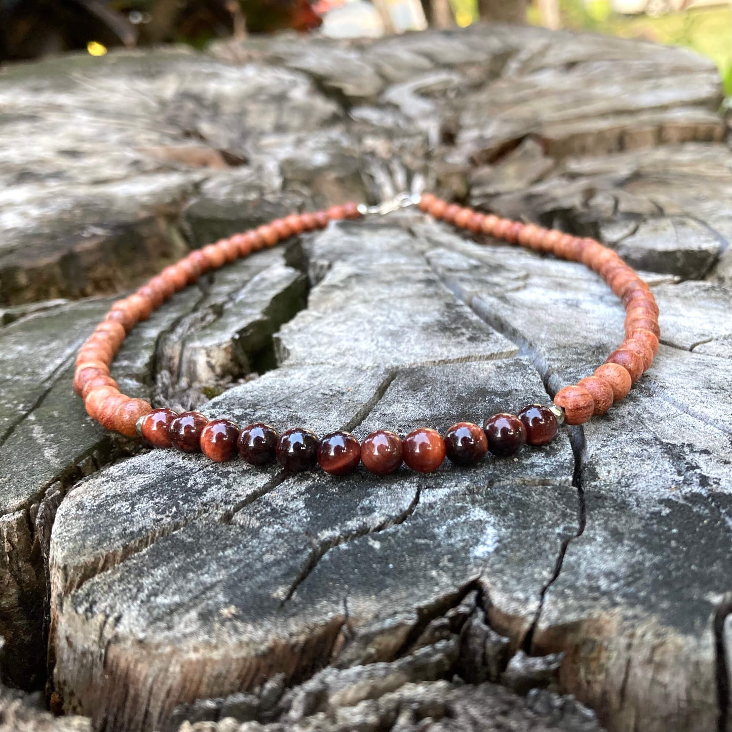 Mens Motivation Necklace with red tigers eye