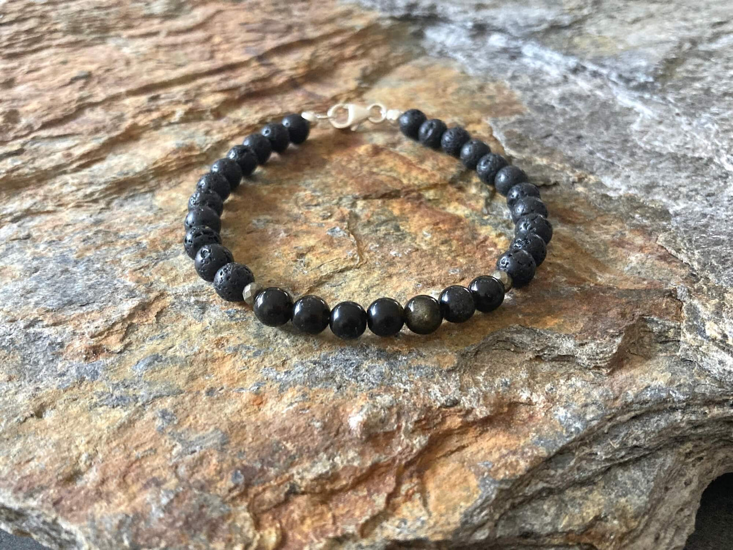 Facing Fears - Golden Obsidian Oil Diffuser Mens Bracelet