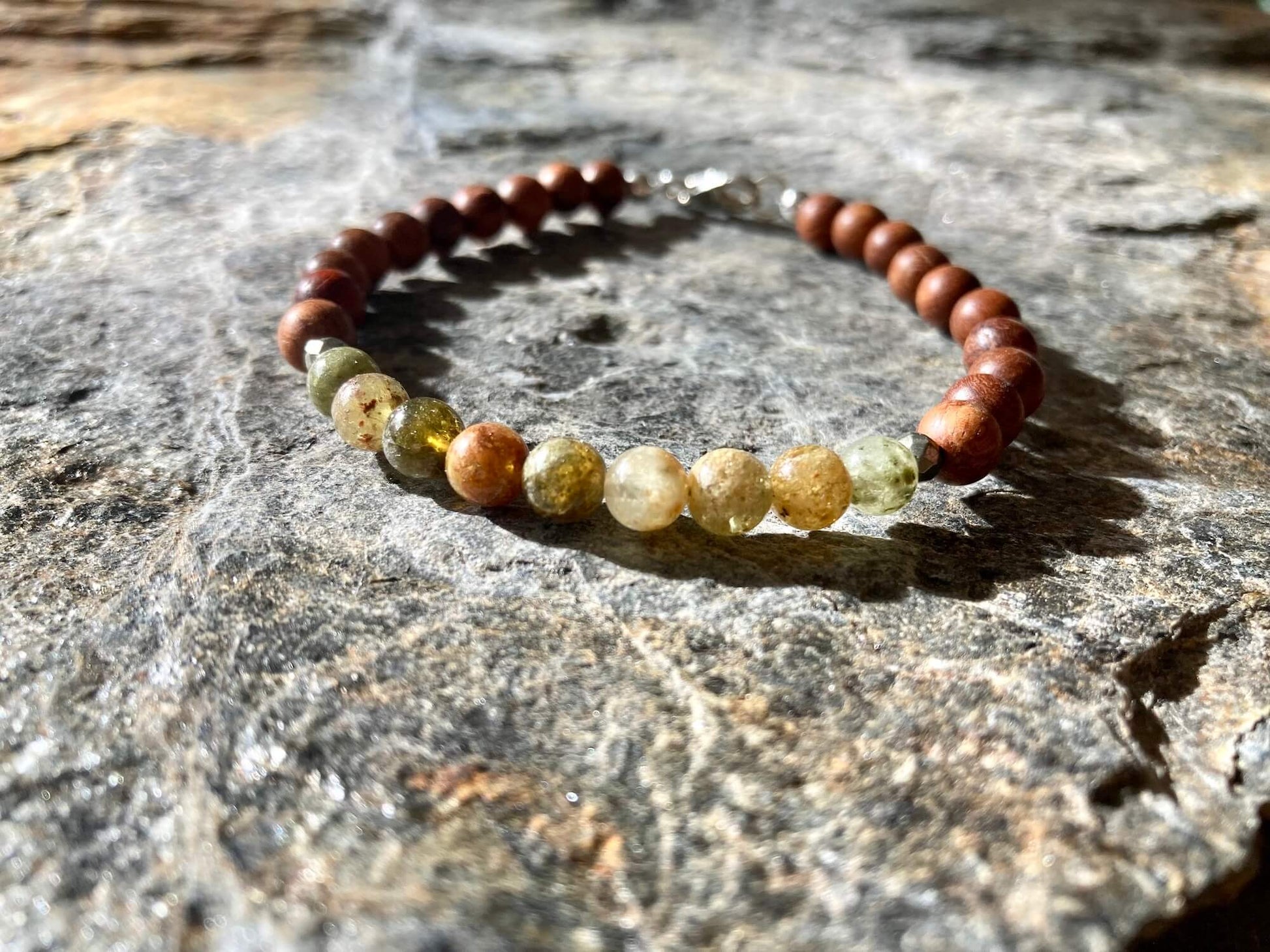 Green Garnet Mens Healing Crystal Bracelet for Growth