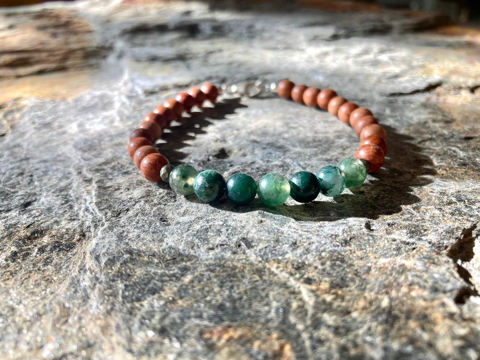 New Beginnings - Moss Green Agate Mens Crystal Bracelet