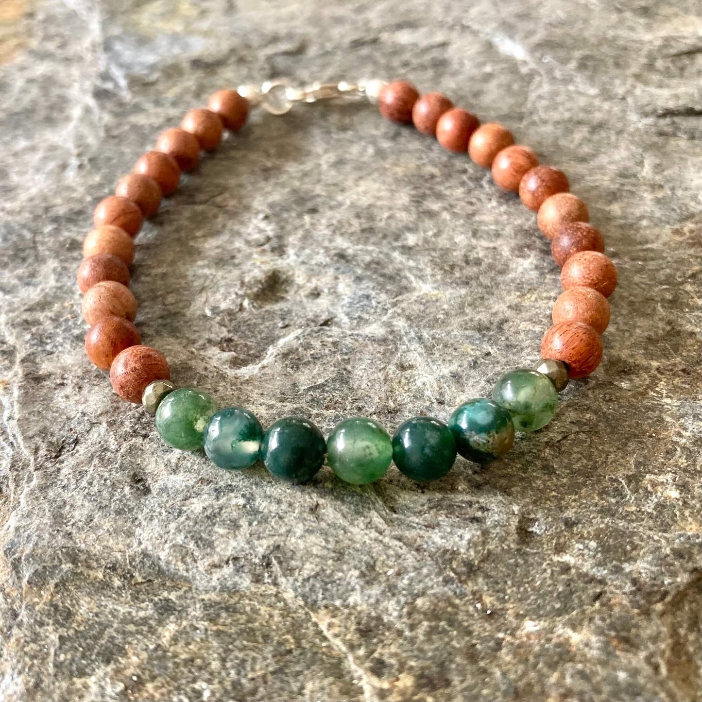 New Beginnings - Moss Green Agate Mens Healing Crystal Bracelet by Mana for Men