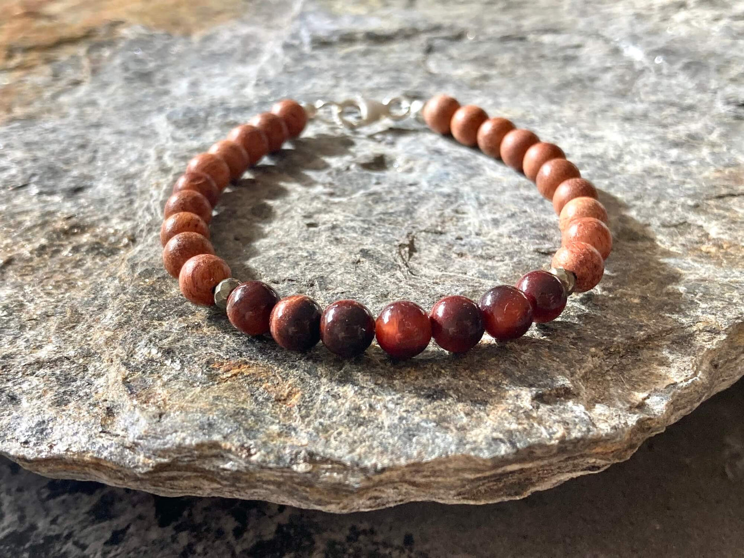 Red Tiger's Eye Mens Healing Crystal Bracelet for Motivation