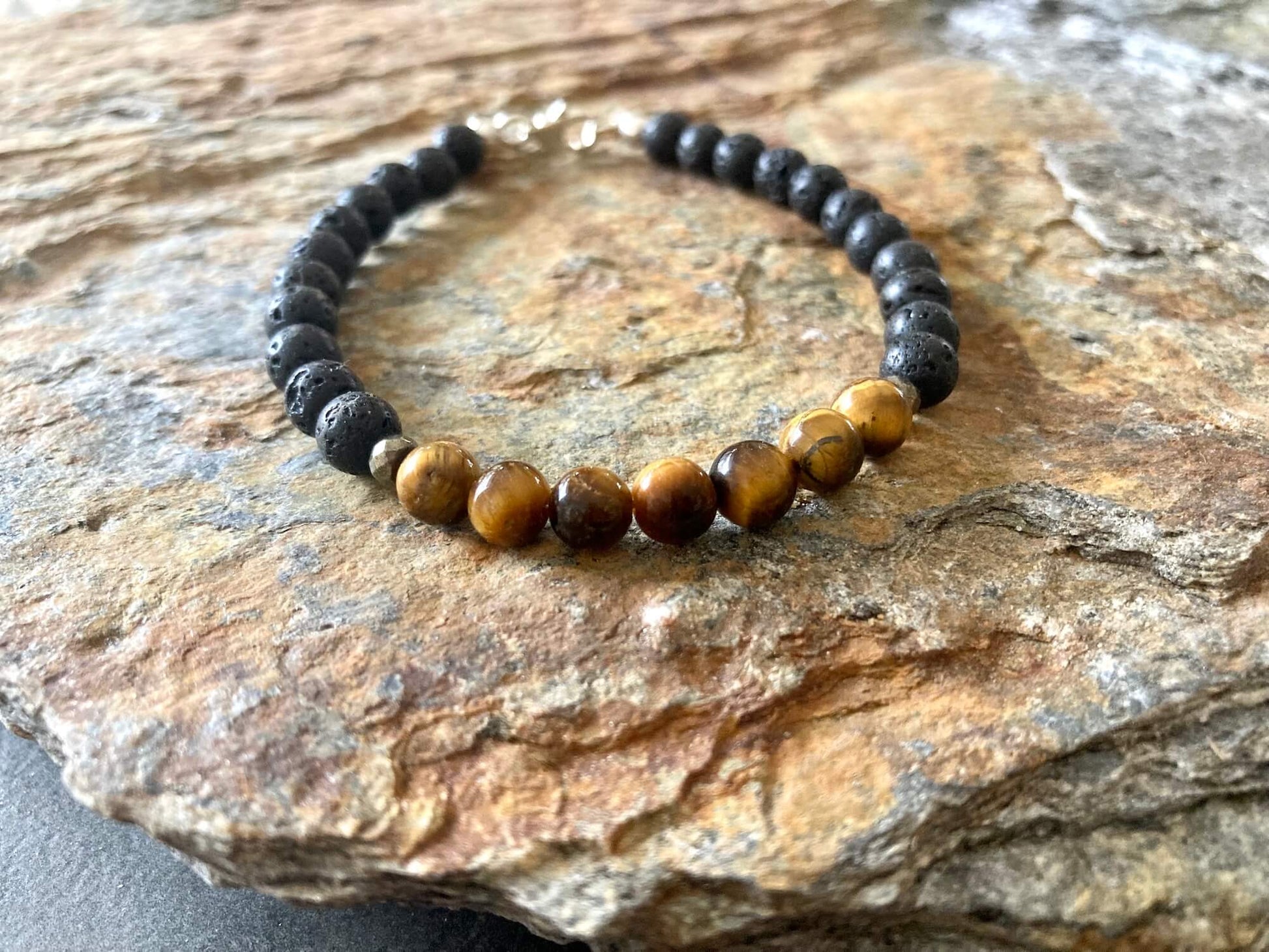 Tiger's Eye Mens Healing Crystal Bracelet for Protection by Mana for Men